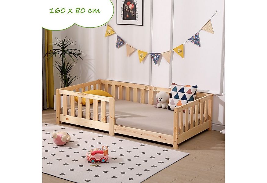 ecoMI Kinderbett mit Rausfallschutz inkl. Lattenrost, 90x200 & 80x160, Weiß günstig online kaufen