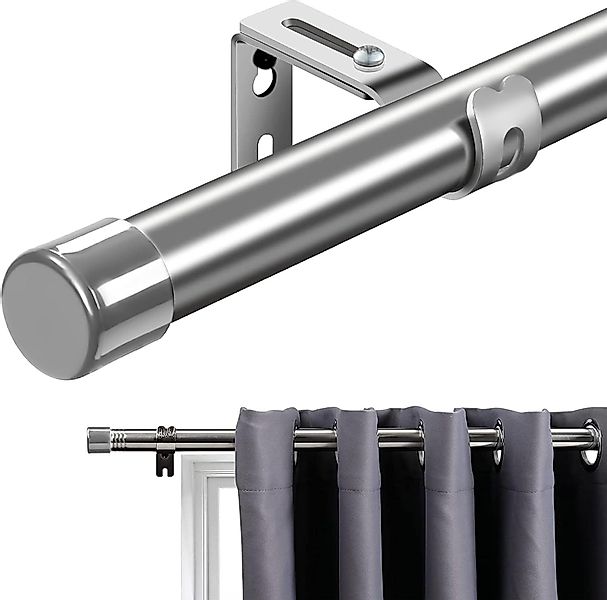 Gardinenstange Gardinenstangen Knappenknäufe Edelstahl 76-198 cm günstig online kaufen