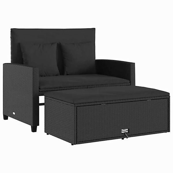 vidaXL Sofa, Gartensofa mit Kissen 2-Sitzer Schwarz Poly Rattan günstig online kaufen