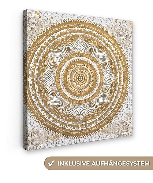 OneMillionCanvasses® Leinwandbild Mandala - Blumen - Gold - Weiß - Design, günstig online kaufen