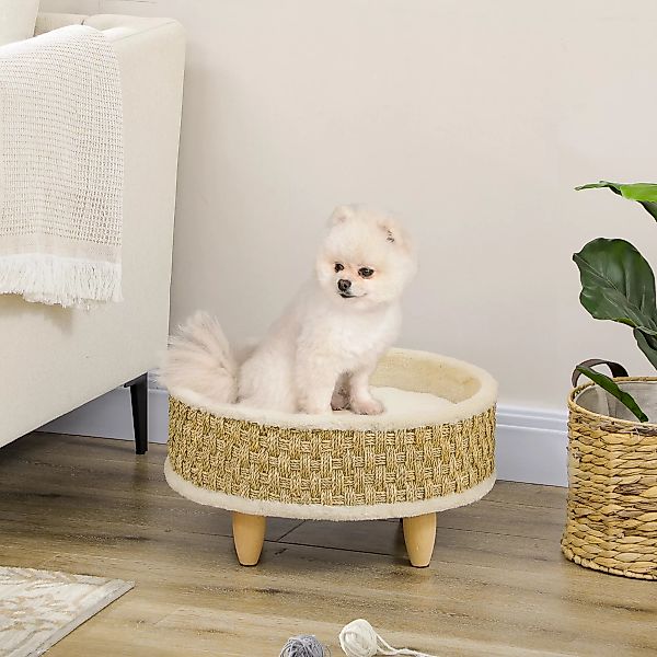 PawHut Hundebett  Erhöhtes Haustierbett mit waschbarem Kissen, Seegrasseil günstig online kaufen