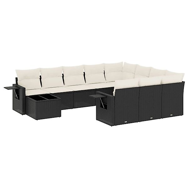 vidaXL 11-Tlg Garten-Sofagarnitur mit Kissen Schwarz Poly Rattan 3220725 günstig online kaufen