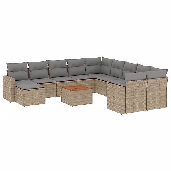 vidaXL 12-Tlg Garten-Sofagarnitur mit Kissen Beige Poly Rattan 3256752 günstig online kaufen