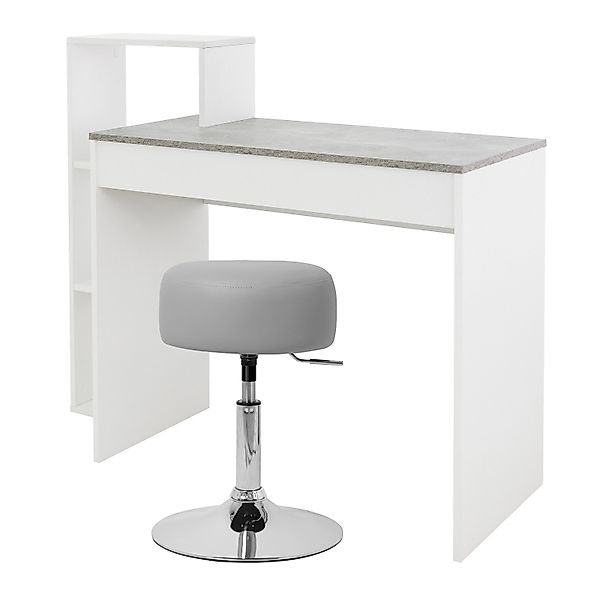 ML-Design Schreibtisch Weiß-Beton 110x72cm mit Sitzhocker Hellgrau 33 cm Dr günstig online kaufen