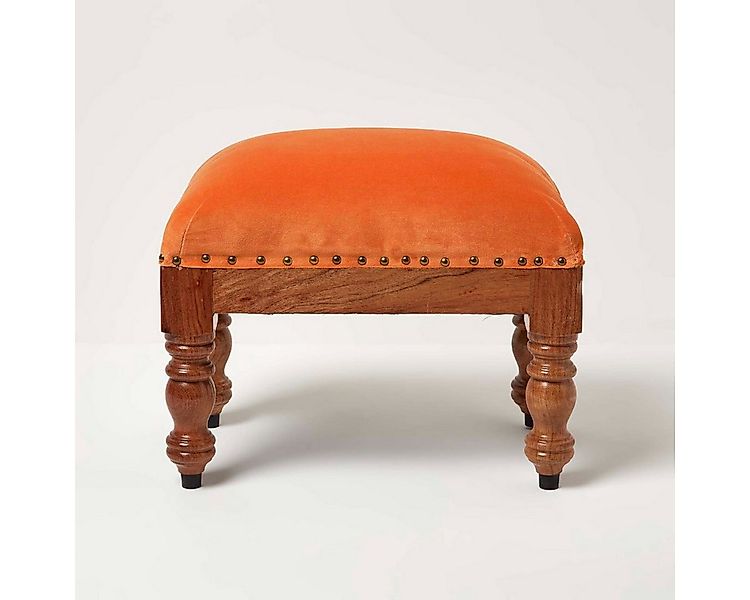 Homescapes Fußhocker Rechteckiger Samthocker Mable – orange mit Holzbeinen, günstig online kaufen