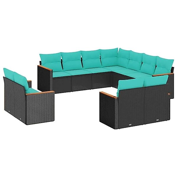 vidaXL 11-Tlg Gartensofa-Set mit Kissen Schwarz Polyrattan 3226498 günstig online kaufen