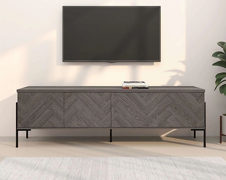 Leonique Lowboard "Eadwine" TV-Kommode, Push-to-open, Türen mit Fischgräten günstig online kaufen