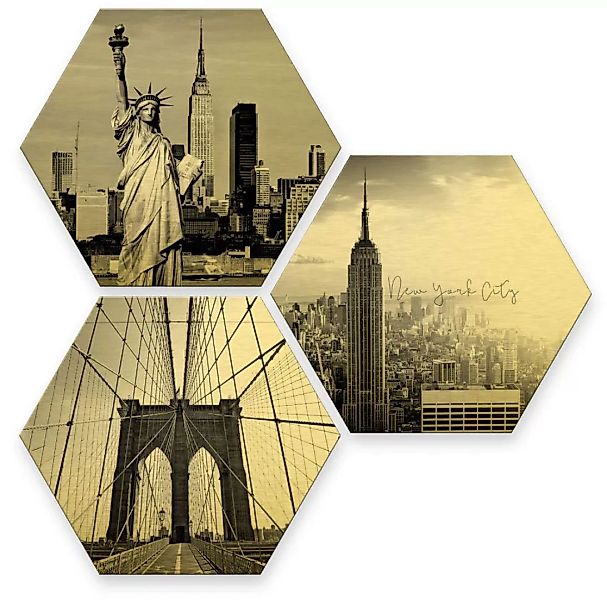 Wall-Art Mehrteilige Bilder »Goldeffekt New York Stadt Set«, (Set, 3 St.) günstig online kaufen