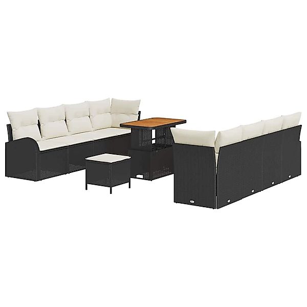 vidaXL 11-Teiliges Garten Sofa Set mit Kissen Schwarz Poly Rattan Akazie 33 günstig online kaufen