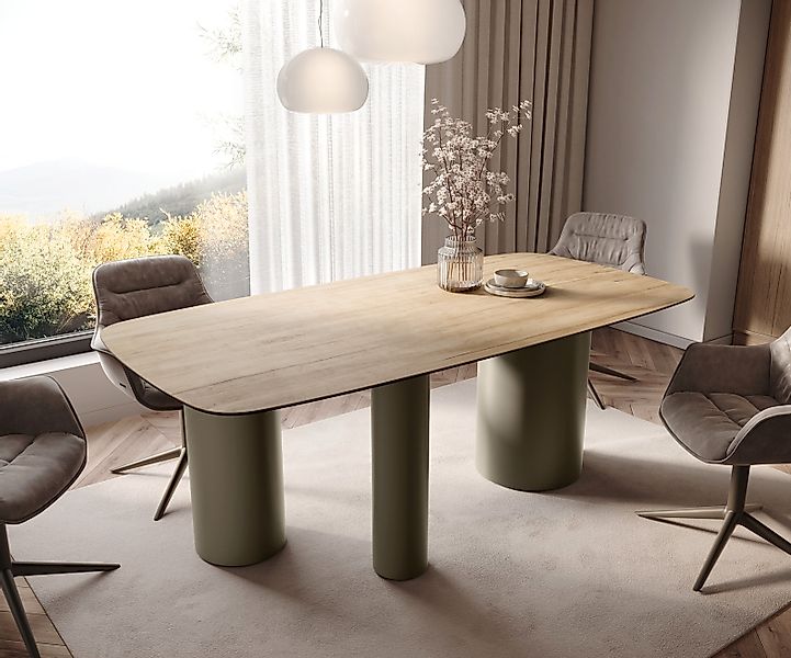 Esstisch Edge Boot 200x100 Keramik Laminam® Sabbia Eichefarbig Troa Metall günstig online kaufen