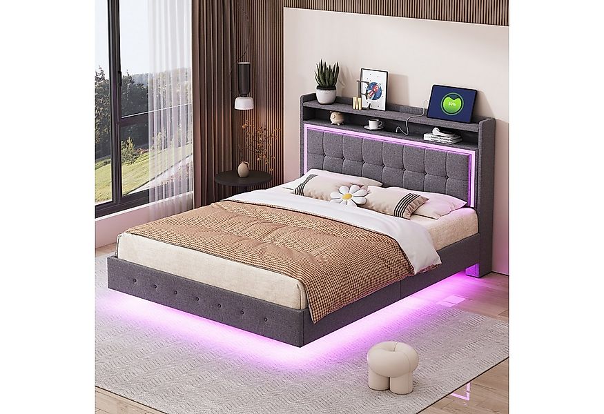STILVORA Polsterbett 140×200 Bettgestell mit Steckdose,LED-Licht,Jugendbett günstig online kaufen
