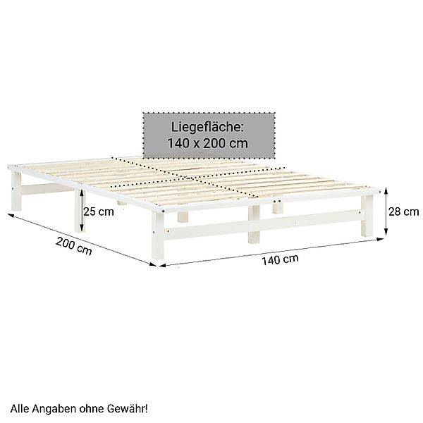 Homestyle4u Holzbett 90/100/140x200 Palettenbett Massivholzbett Futonbett günstig online kaufen