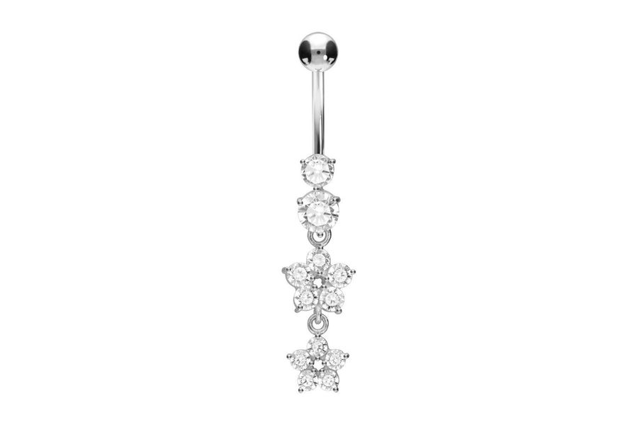 PIERCINGLINE Bauchnabelpiercing Chirurgenstahl Bananabell 2 KRISTALLBLUMEN günstig online kaufen