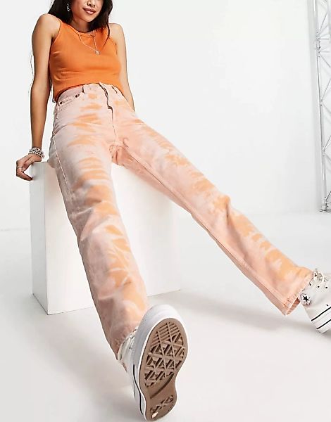 Topshop – Dad-Jeans mit Batikmuster in Orange günstig online kaufen