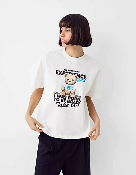 Bershka Oversize-T-Shirt Mit Print Damen 10-12 Grbrochenes Weiss günstig online kaufen