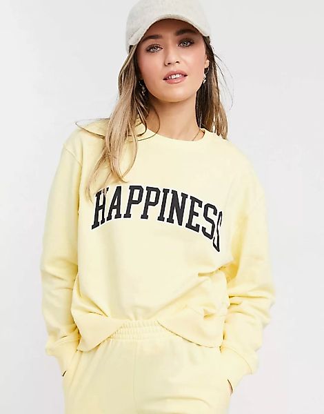 New Look – Sweatshirt mit „Happiness”-Slogan in Hellgelb, Kombiteil günstig online kaufen