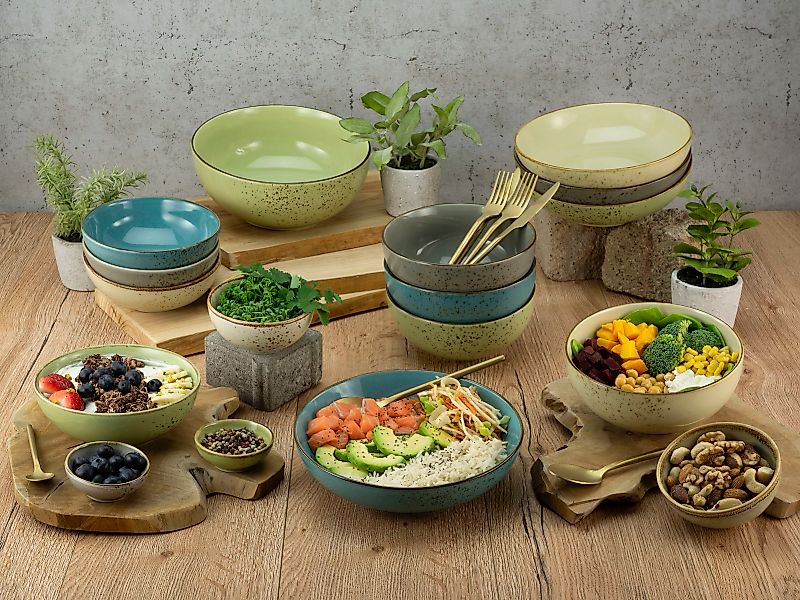 CreaTable Bowl-Set Nature Collection BUNT multicolor Steinzeug 12 tlg. günstig online kaufen