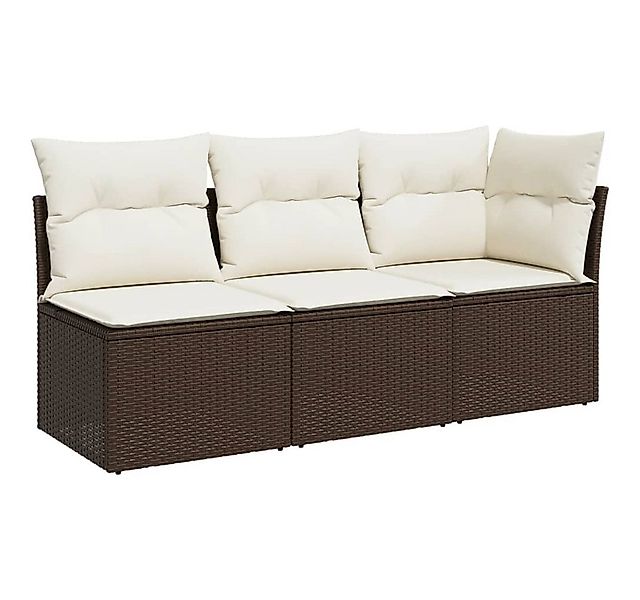 vidaXL Loungesofa Gartensofa mit Kissen 3-Sitzer Braun Poly Rattan, 1 Teile günstig online kaufen