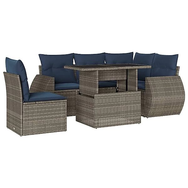 vidaXL 6-Tlg Gartensofa-Set mit Kissen Grau Polyrattan 3268541 günstig online kaufen