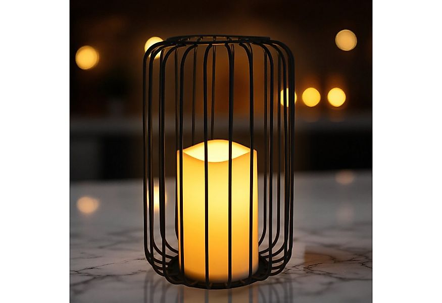 Spetebo LED Windlicht Metall Gitter Windlicht schwarz mit LED Kerze - 22 x günstig online kaufen
