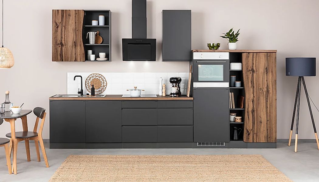 KOCHSTATION "KS-Bruneck" 380cm breit, ohne E-Geräte, hochwertige MDF-Fronte günstig online kaufen