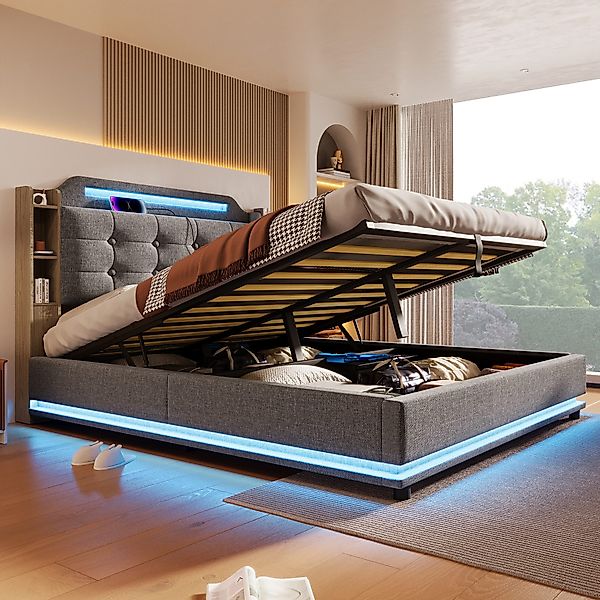 TavilaEcon Boxspringbett aus Leinenstoff und MDF-Umweltplatten, günstig online kaufen