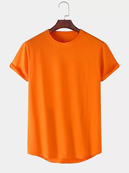 Herren 100% Baumwolle einfarbig atmungsaktiv Loose Light Casual O-Neck T-Sh günstig online kaufen