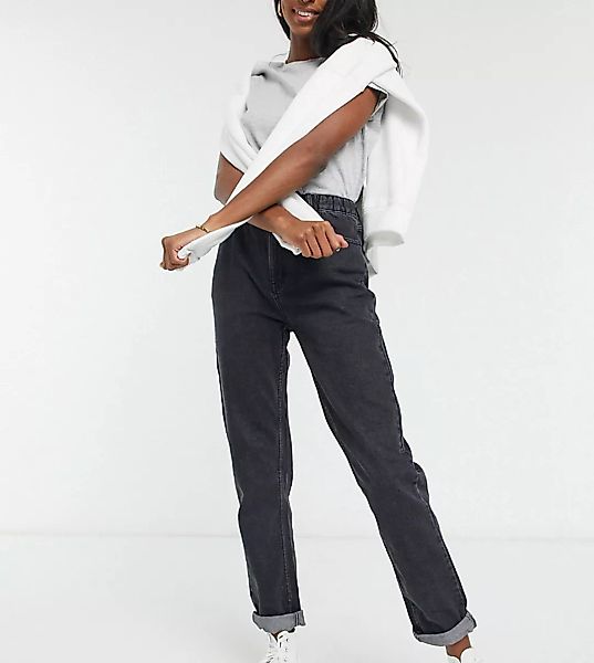 Pull&Bear Tall – Schwarze Mom-Jeans mit elastischem Taillenbund günstig online kaufen