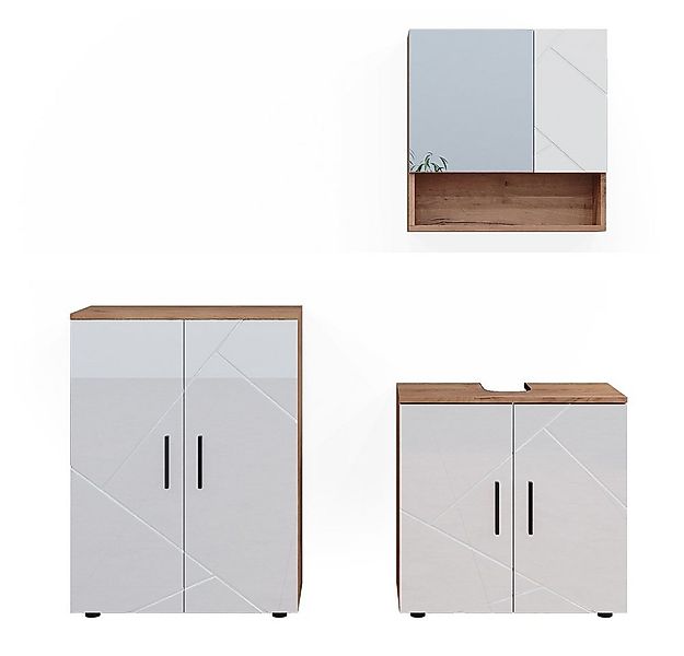 Vicco Badmöbel-Set Irma, Eiche/Weiß Hochglanz, 3 Teile, mit Unterschrank 60 günstig online kaufen