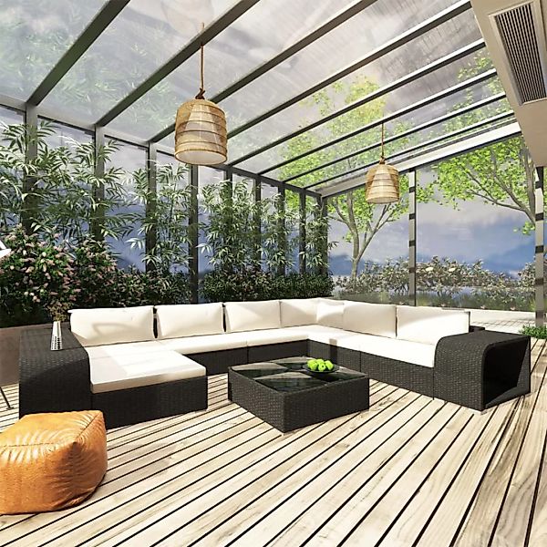 10-tlg. Garten-lounge-set Mit Auflagen Poly Rattan Schwarz günstig online kaufen