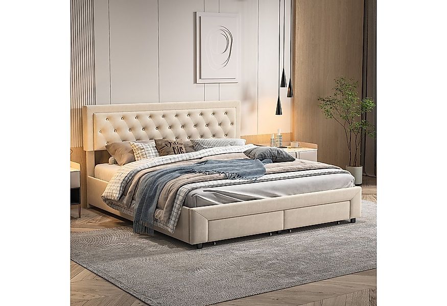 Furnishings Home Polsterbett Doppelbett Stauraumbett, Mit 2 Schubladen + Be günstig online kaufen