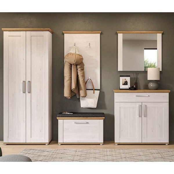 Garderobenset Flurmöbelset in Weiß im Landhausstil (fünfteilig) günstig online kaufen
