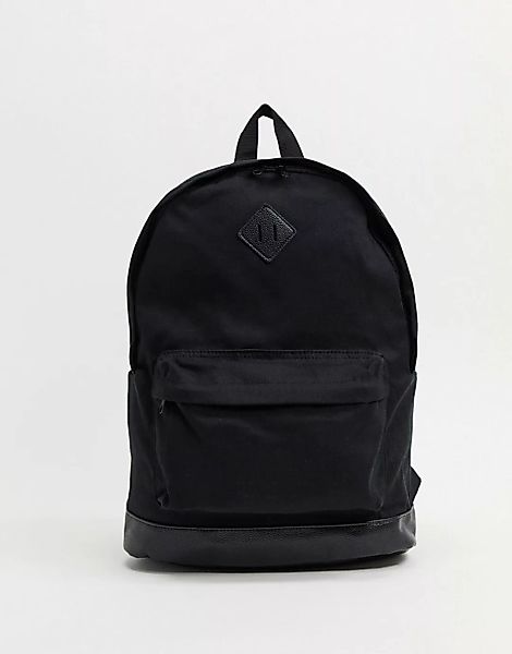 ASOS DESIGN – Backpack aus schwarzem Leinen mit Kunstlederboden günstig online kaufen