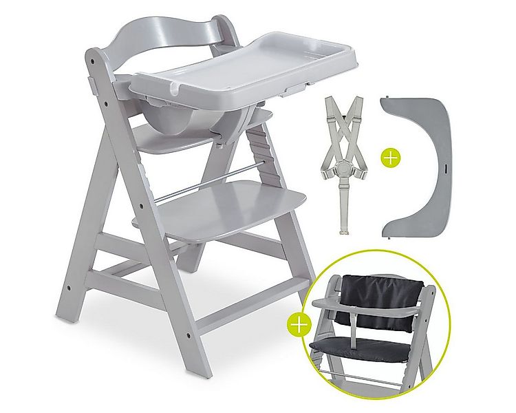 Hauck Hochstuhl Alpha Plus Grau, Holz Kinderhochstuhl Babystuhl mit Essbret günstig online kaufen