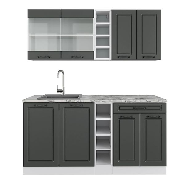 Vicco R-Line Singleküche Anthrazit Landhaus/Weiß 160 cm ohne Arbeitsplatte günstig online kaufen