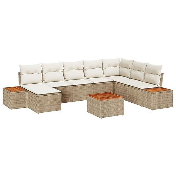 vidaXL Loungesofa 9-teiliges Garten Sofa Set mit Kissen Beige Poly Rattan, günstig online kaufen