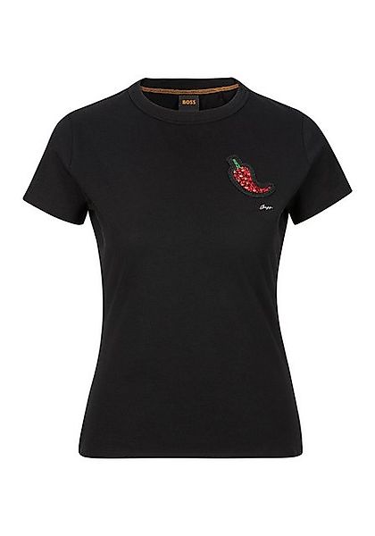 BOSS ORANGE T-Shirt "Endora Premium Damenmode", mit Raffungen, glitzerndes günstig online kaufen
