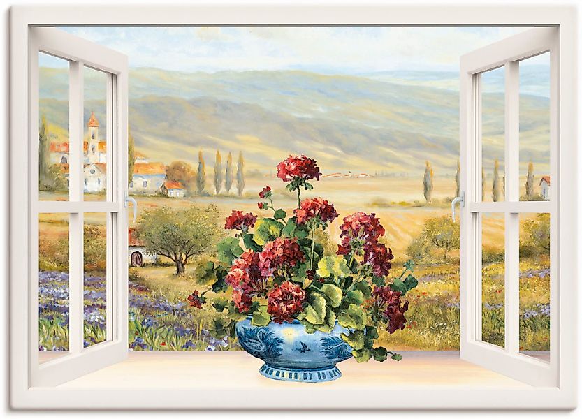 Artland Leinwandbild "Blumenbouquet am weißen Fenster" Fensterblick 1 Stk. günstig online kaufen