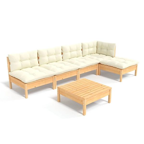 vidaXL 6-tlg Garten-Lounge-Set mit Creme Kissen Kiefernholz Modell 6 günstig online kaufen