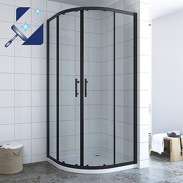 AQUALAVOS Runddusche Duschabtrennung Viertelkreis Schiebetüren Schwarz günstig online kaufen