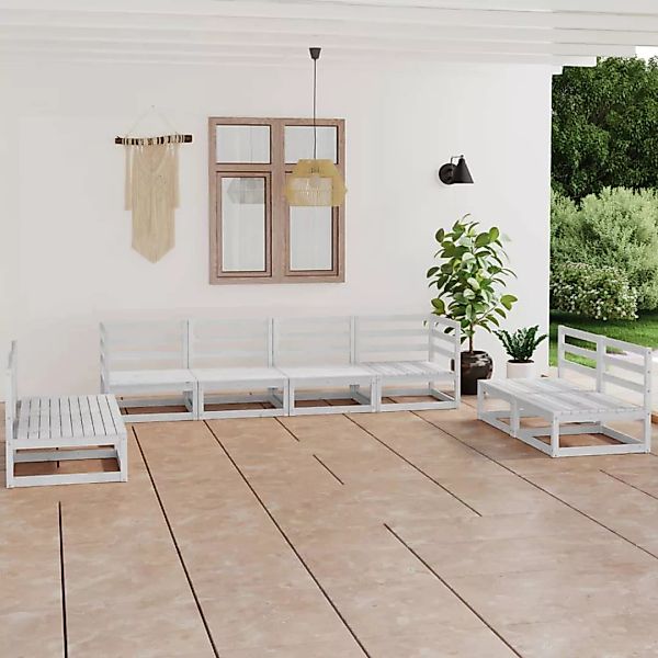 8-tlg. Garten-lounge-set Weiß Kiefer Massivholz günstig online kaufen