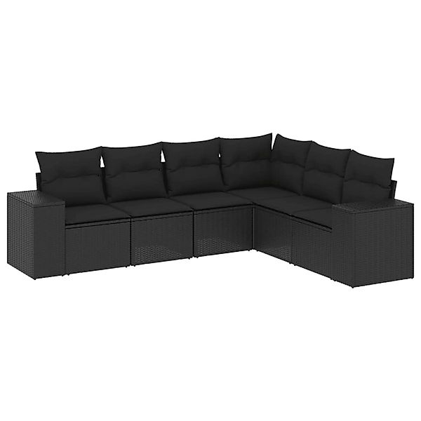 vidaXL 6-Tlg Garten-Sofagarnitur mit Kissen Schwarz Poly Rattan 3222604 günstig online kaufen