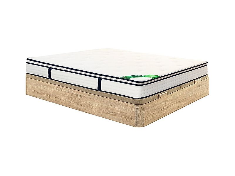 Bett-Set 180 x 200 cm, Bettkasten natur hell + 7-Zonen-Taschenfederkernmatr günstig online kaufen