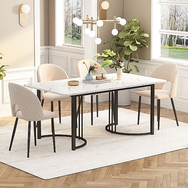 Moderner Esstisch 140x80 cm Marmor-Muster verstellbare Füße für Esszimmer W günstig online kaufen