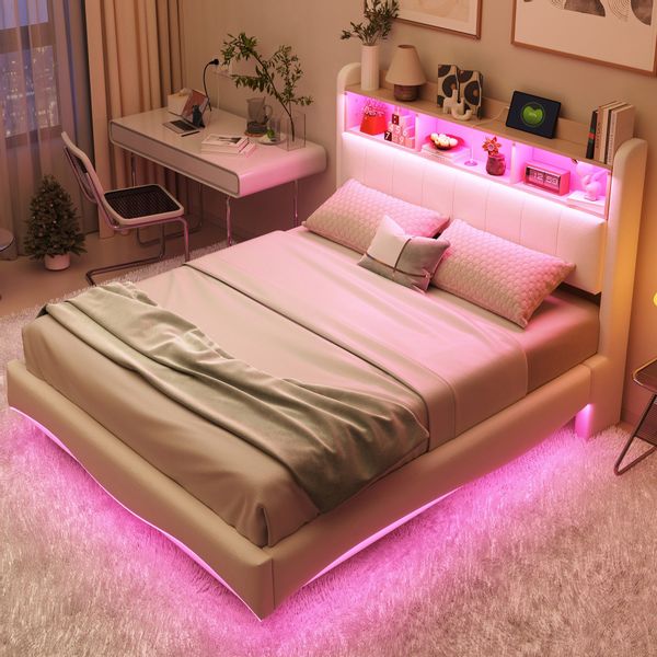 Flieks Polsterbett, LED Schwebebett Stauraumbett Doppelbett günstig online kaufen