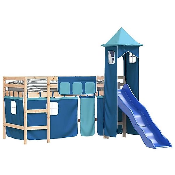 vidaXL Bett Kinderhochbett mit Turm Blau 80x200 cm Massivholz Kiefer günstig online kaufen