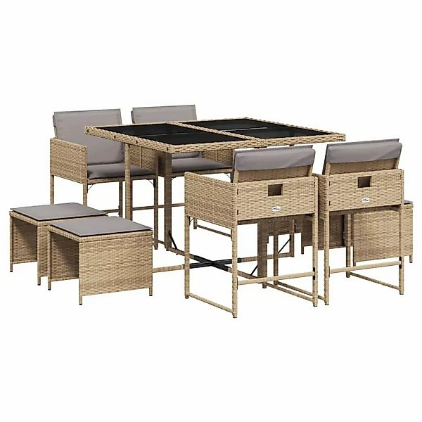 vidaXL 9-tlg Garten-Essgruppe mit Kissen Beigemischung Poly Rattan Modell 1 günstig online kaufen