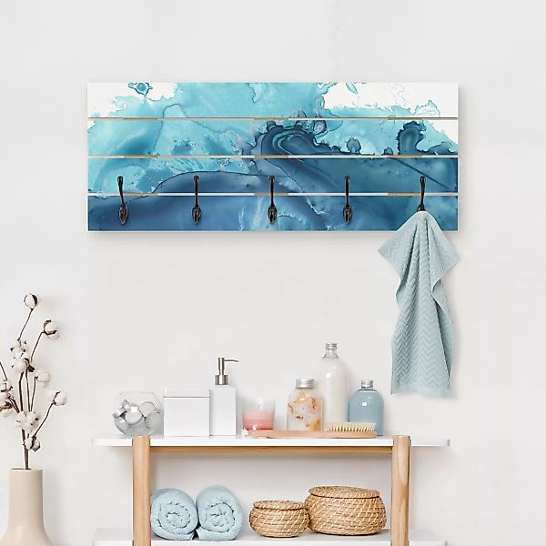 Wandgarderobe Holzpalette Welle Aquarell Blau I günstig online kaufen