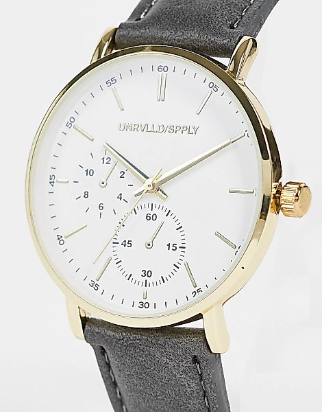 ASOS DESIGN – Klassische Armbanduhr in Grau mit goldfarbenen Details günstig online kaufen