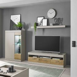 Design Wohnwand modern in Hellgrau Zinneichefarben (dreiteilig) günstig online kaufen